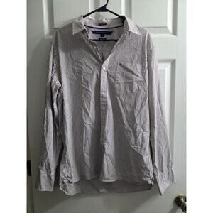 Men's Tommy Hilfiger 80's 2-Ply Blue & White Striped Button Down Shirt Large